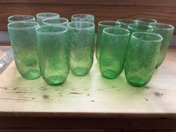 Vintage Anchor Hocking Sherwood Spearmint Green Glasses Leaves Set of 14