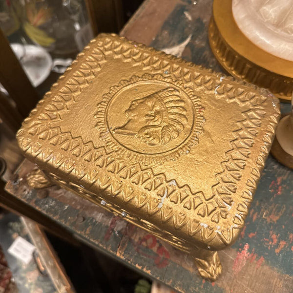 antique gold native american metal and wood box