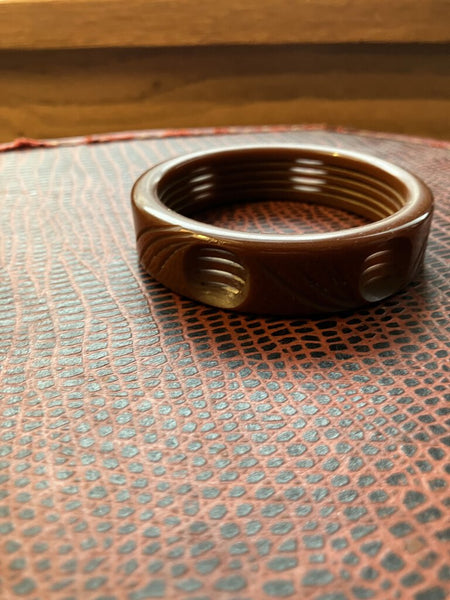 Vintage brown carved Bakelite bracelet
