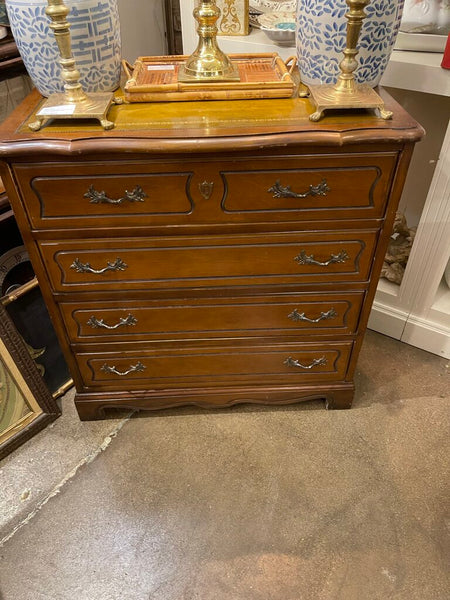 In store pick up only Vintage French Provincial 4 drawer chest with leather top as is 29 in wide x 29 1/2 in high x 16 in deep