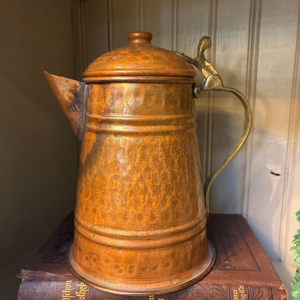 Vintage Hammered Copper Coffee Pot w/ Hinged Lid 7"w x 7"h
