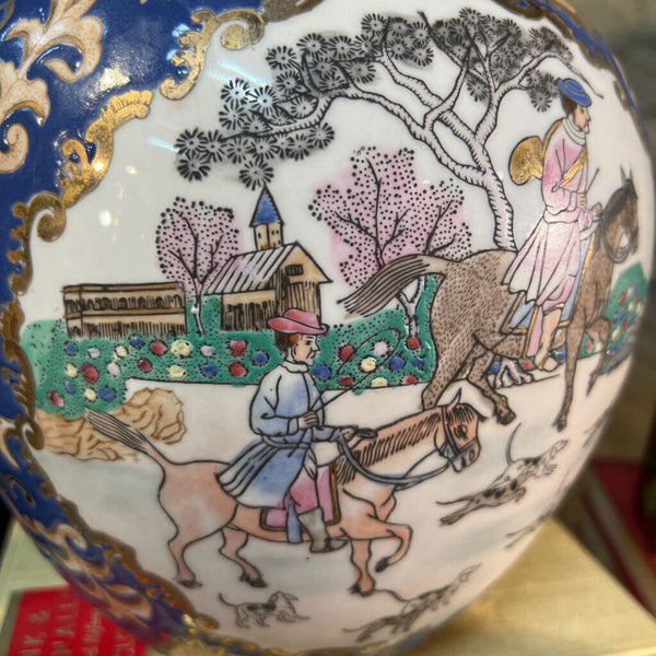 Vintage WBI China Porcelain Hunting Scene Ginger Jar