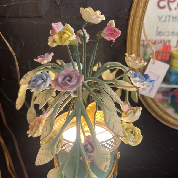 PAIR Mid century vintage Italian brass and porcelain lamp