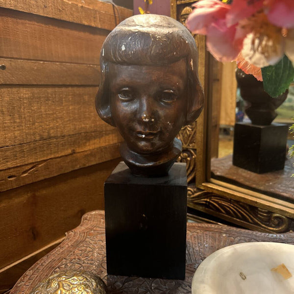 Vintage Plaster Sculpture of Girl on Base