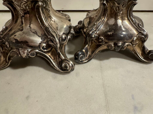 Sweden sterling Silver weighted rococo style candle holders 6.5" x 4" pair