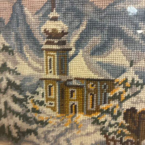 Vintage Snowy Mountain Church 12". x 12"
