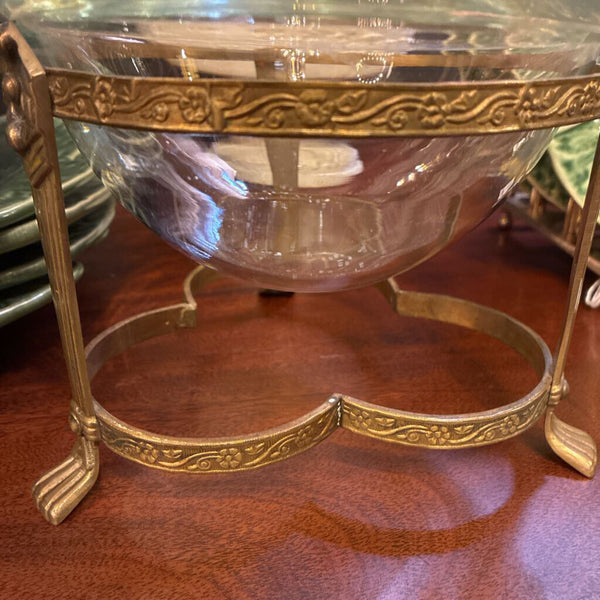 Vintage Glass Bowl in Brass Stand