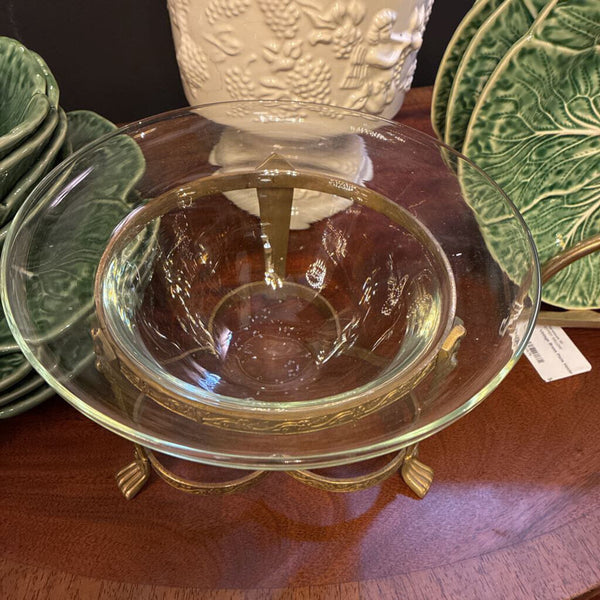Vintage Glass Bowl in Brass Stand
