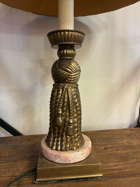 Vintage Brass/Marble Hollywood Regency Tassel Lamp 24" x 15"