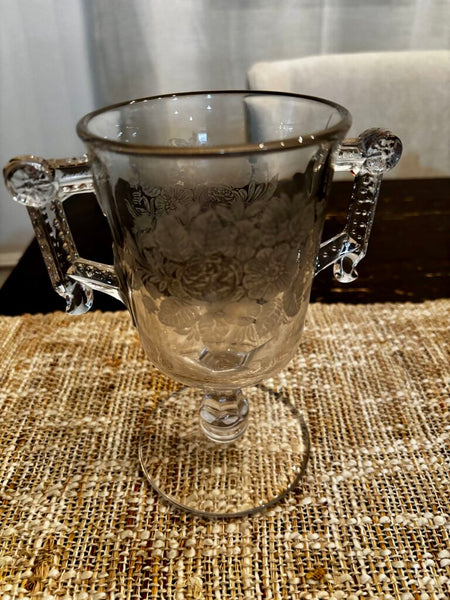 Vintage Etched Glass Trophy Spooner