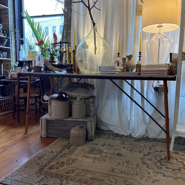 Vintage wallpaper table (table only) in store pick up only 22"d x 73"w x 32.5" tall dark wood