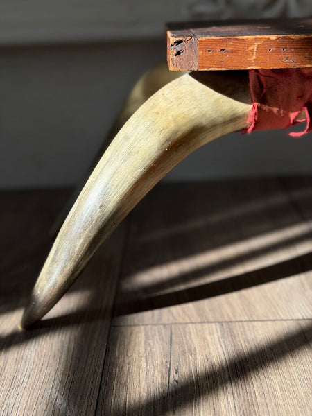 0039 Antique English Horn Stool w/ Cushion