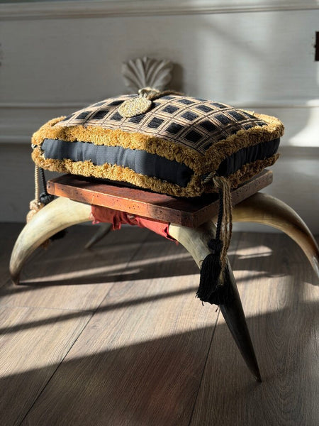 0039 Antique English Horn Stool w/ Cushion