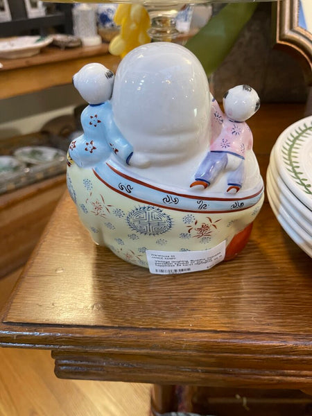 Vintage laughing, Buddha Chinese porcelain symbol of joy and happiness 24 karat highlights as is