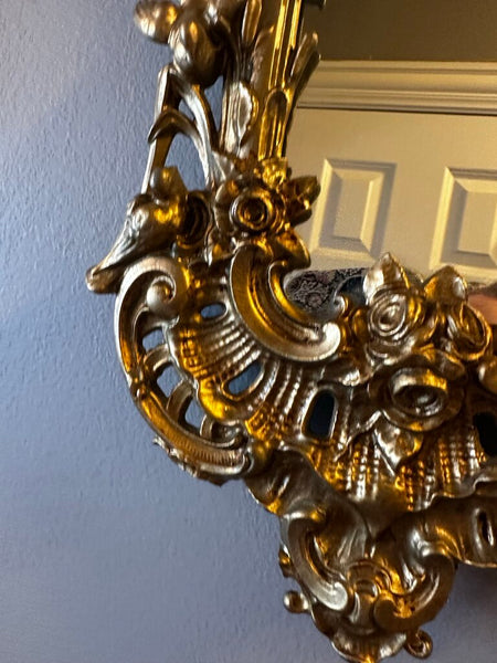 GOLD ROCOCO MIRROR, WOMAN, CHRUB, BIRDS