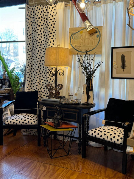 Vintage black and white dotted vase tall