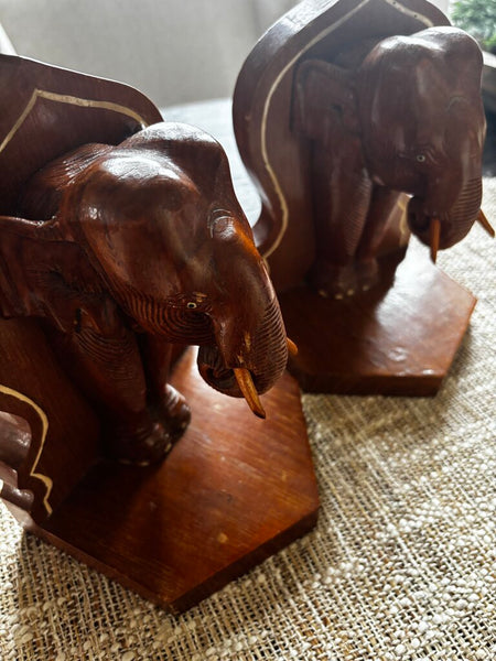 Pair of Wooden Elephant Bookends