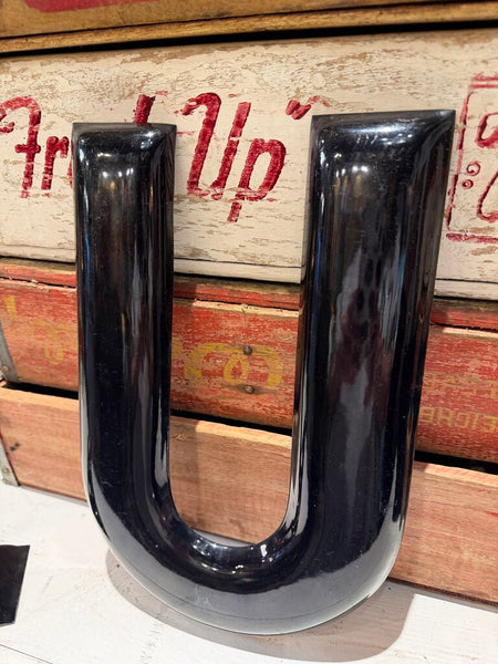 JFV ~ Vintage gas station porcelain letter U