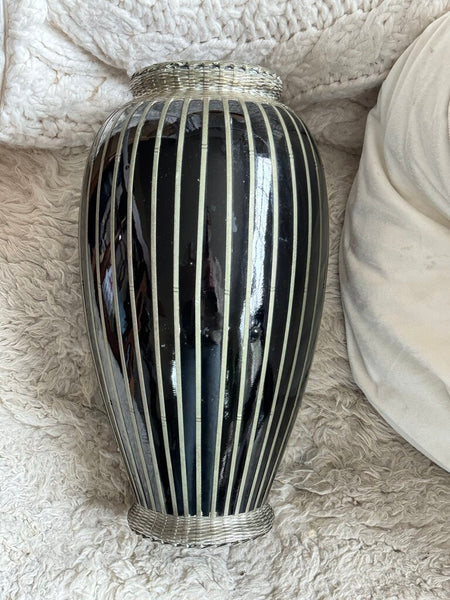 Meiji period late 1800-1920's Japanese silver basket weave vase 12.5" x 7" extremely rare