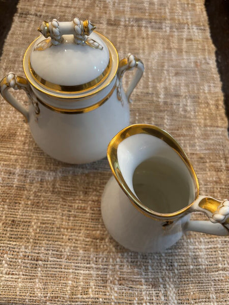 Haviland & Co Limoges Porcelain Covered Sugar Bowl and Creamer