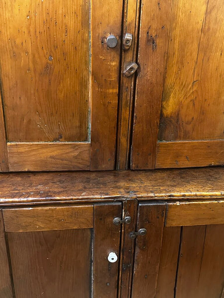 ANTIQUE 19th CENTURY PINE STEP-BACK CABINET, FANTASTIC PATINA. 43"W x 19"D x 66"H. STORE PICKUP