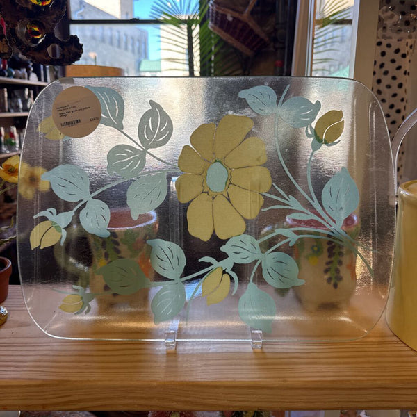 Glass tray green and yellow vintage
