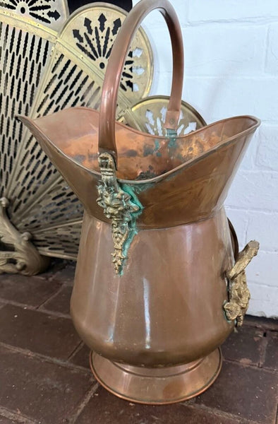 Vintage Copper and Brass Coal Scuttle 20" tall W2144