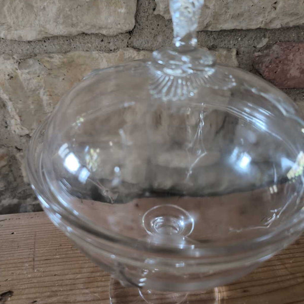 Vintage Early American Pressed Glass Covered Compote on Pedestal. 12 in