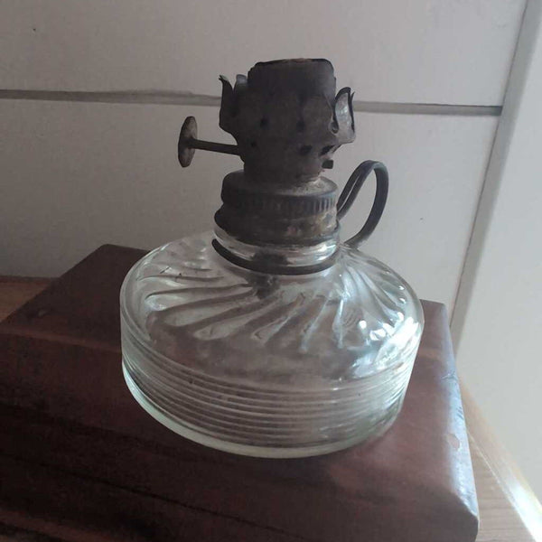 Antique Clear Glass Finger Oil Lamp with Metal Handle 3 in