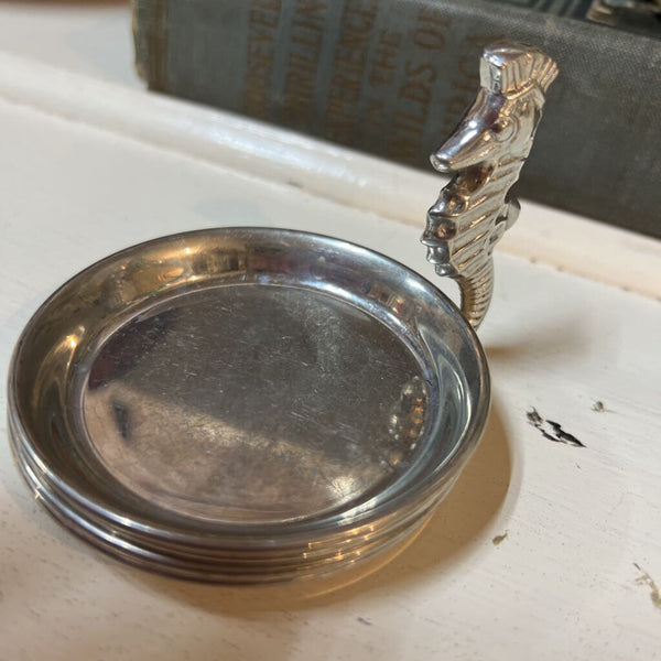 Vintage Pewter Seahorse Coaster Set