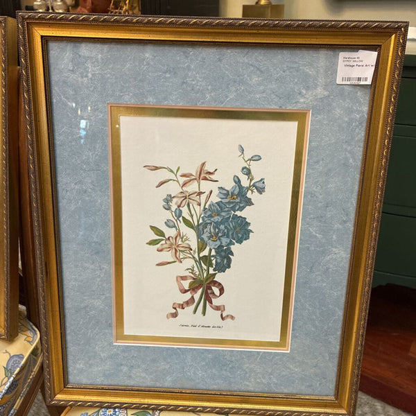 Vintage Floral Art w/ Blue Matte