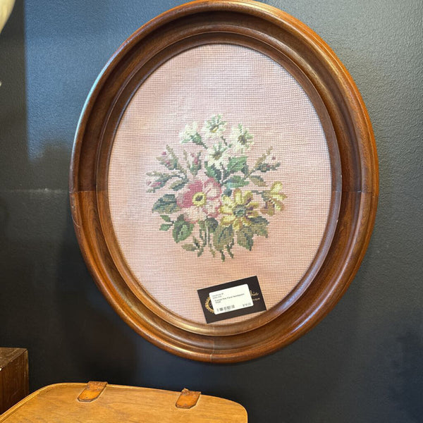 Framed Pink Floral Needlepoint 17x20