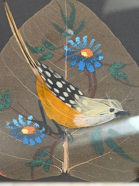 2508 French Feather Bird Painting on Leaf