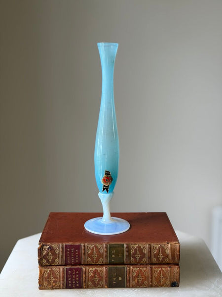 2543 Italian Blue Opaline Bud Vase w/ Bulle De Savon Base