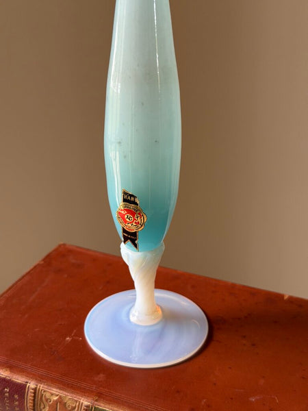 2543 Italian Blue Opaline Bud Vase w/ Bulle De Savon Base
