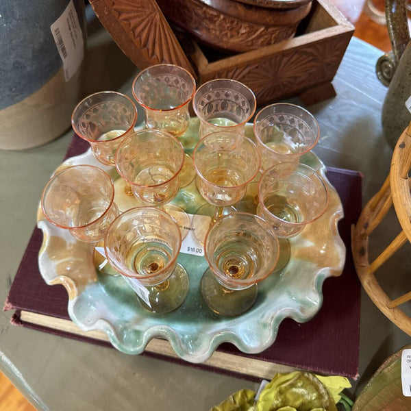 Set of 10 historian royal etch amber cordial stem glasses