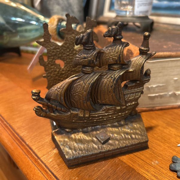 BRONZE SHIP BOOKENDS
