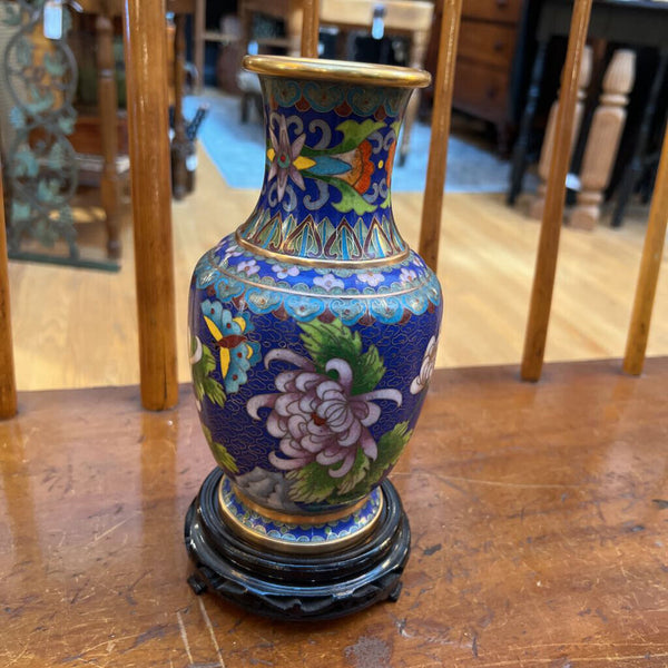 Royal Blue Cloissone Vase On Pedestool 10inch T