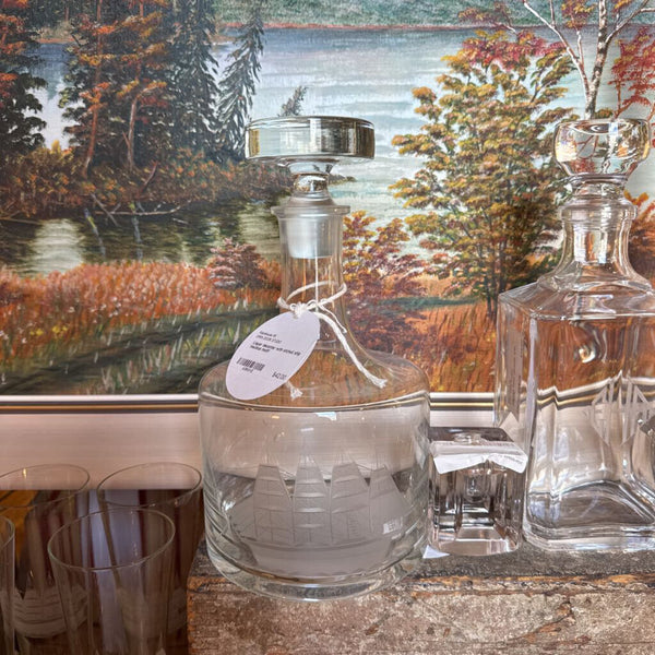 Liquor decanter with etched ship nautical motif