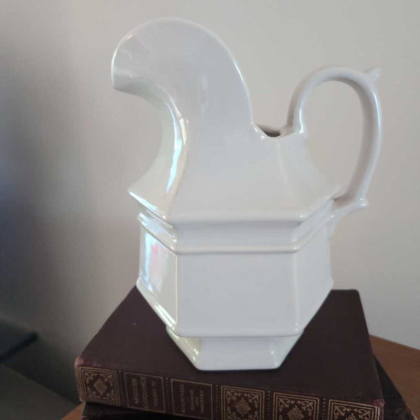 Vintage White.Hexqgonal Haeger Ceramic Pitcher 11 in