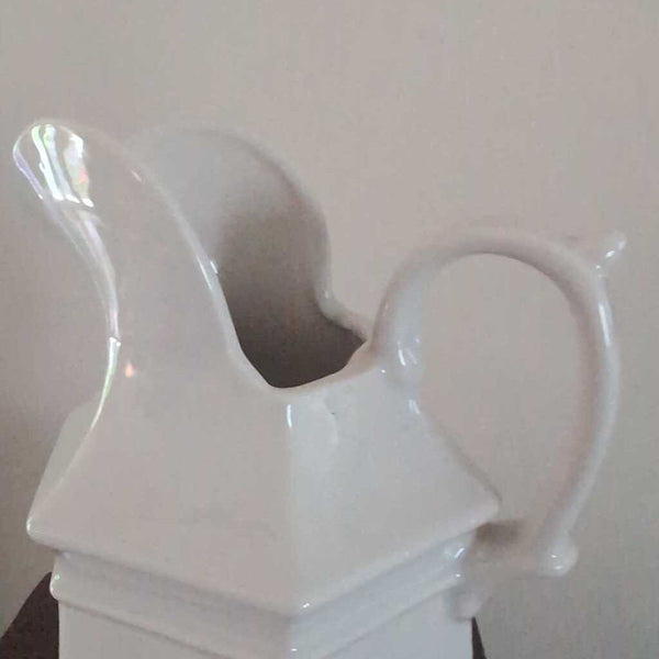 Vintage White.Hexqgonal Haeger Ceramic Pitcher 11 in