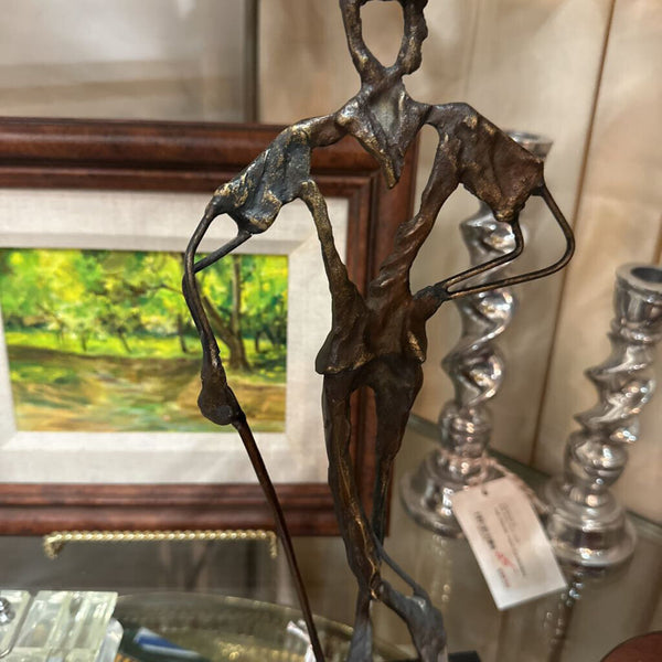 Vintage Bronze Brutalist Abstract Golfer Sculpture Marble Base 13" Tall