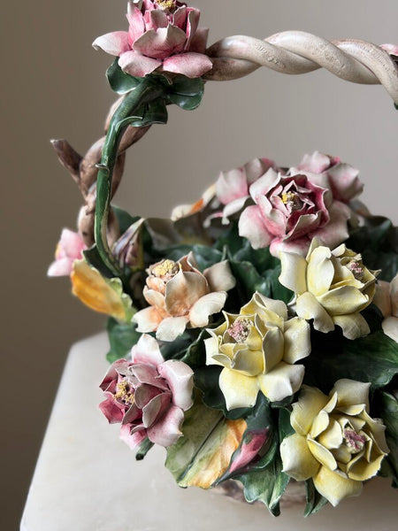 0223 Italian Capodimonte Porcelain Flower Basket