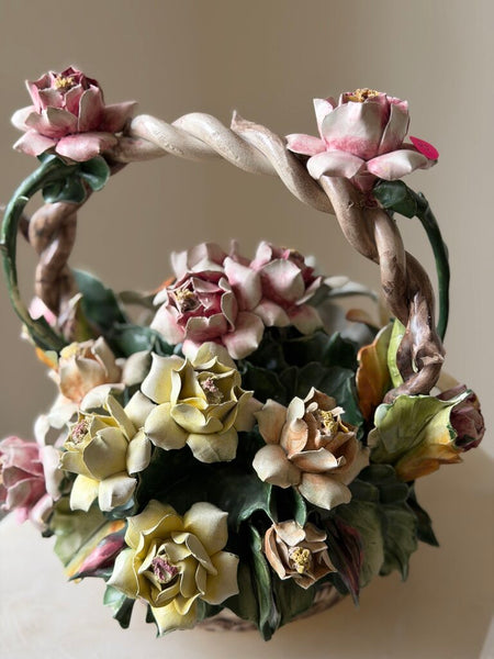 0223 Italian Capodimonte Porcelain Flower Basket