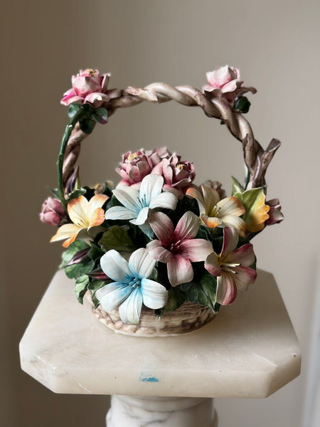 0223 Italian Capodimonte Porcelain Flower Basket