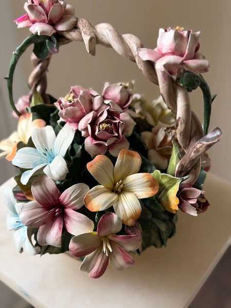 0223 Italian Capodimonte Porcelain Flower Basket