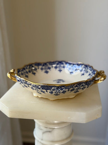 1560 Antique English William Alsager Adderley Blue/Beige Gilded Dish