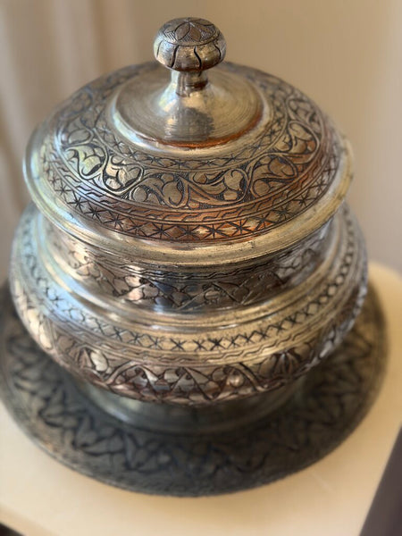 1561 Vintage silver over copper 3 piece set vessel
