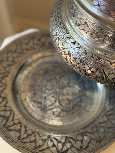 1561 Vintage silver over copper 3 piece set vessel