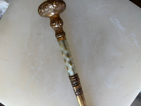 1567 Antique Abalone Shell gilded handle black umbrella